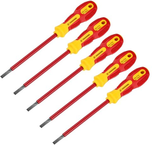 sourcing map 5pcs 1000v Insulated Electrician Screwdriver 6x150mm CR-V Magnetic Slotted Flat Head Insulation Screwdrivers