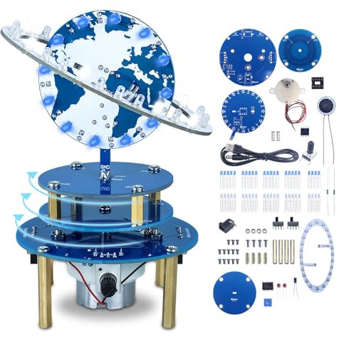 PEMENOL Kit di saldatura fai da te rotante, modello elettronico, kit di montaggio per adulti, ruota la velocità, 4 livelli di luce del globo con porta di ricarica USB, kit per la scuola