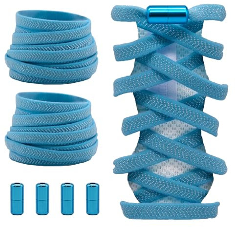 Shecret Elastische Schnürsenkel mit Metallkapsel, 2 Paar Einstellbare Schnürsenkel Ohne Binden, Schnellschnürsystem Schnürsenkel-Set für Läufer, Kinder und ältere Menschen, Hellblau