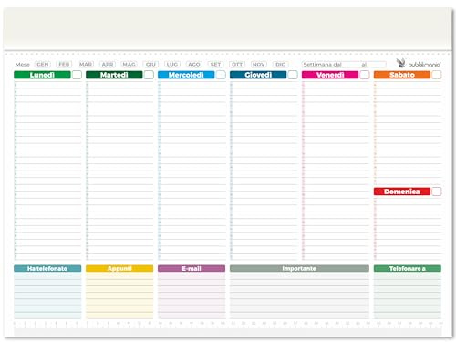 Pubblimania MINI PLANNER SETTIMANALE da tavolo per scrivania (cm 29,5x21). Organizer Weekly planner Agenda per Ufficio (1 Mini Planner)