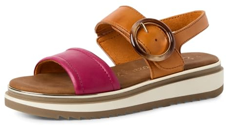 MARCO TOZZI Damen Sandalen flach aus Leder mit Klettverschluss, Rosa (Pink Comb), 39 EU