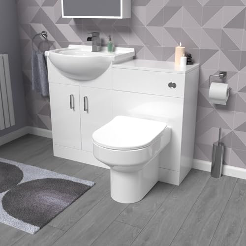 Nes Home 1050mm White Vanity Unit With WC Unit & Back To Wall Toilet