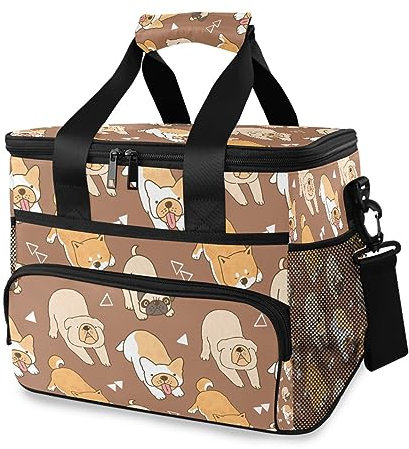 Süße Bulldogge Shiba Inu Hund Kühltasche Thermo Isolierte Picknicktasche Groß Auslaufsicher Kühltasche Lunchbox für Erwachsene Männer Frauen