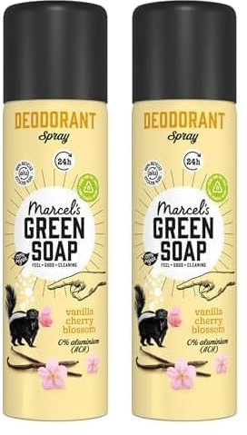 Marcel's Green Soap Antitranspirant Deo-Spray Vanille & Kirschblüte - Deodorant Spray Ohne Aluminium (ACH) - 100% Vegan - Mikroplastikfrei - 150ml (Packung mit 2)