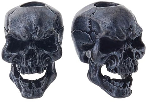 SUPERFINDINGS 2 Stück Halloween Totenkopf Lanyard Perle Messing Europäische Perlen 19.5x13.5mm EDC Anhänger Perle Schwarz Großlochperlen Für Schlüsselanhänger Armband Halskette Zubehör Bohrung: 5mm