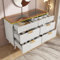 Kommode Sideboard aus Bernstein Glas, Kommode mit 6 Schubladen,Facheinteilung, kippsicher, Hochschrank für Schlafzimmer und alle Wohnräume, 120 x 40 x 76 cm, weiß