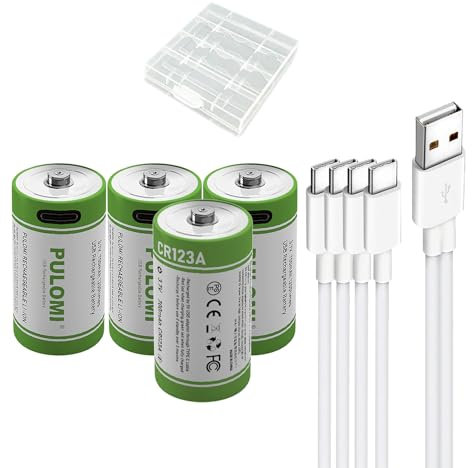 Batteria ricaricabile agli ioni di litio USB CR123A, 3,7 V, 700 mAh, batteria ricaricabile CR123A, ricarica rapida 1,5 H, 1200 cicli con cavo di collegamento di tipo C, uscita costante, confezione da