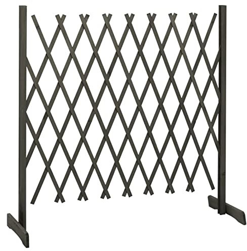 Erweiterbarer Gartenzaun aus Holz, Rankgitter für Pflanzen, Kletterstütze, freistehend, für den Außenbereich, Trennwand, massives Brennholz, Grau, 180 x 100 cm