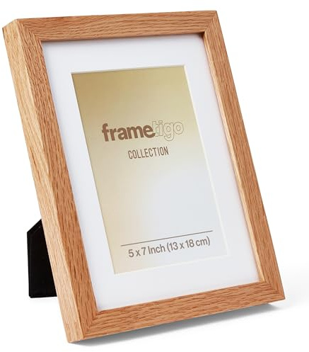 Frametigo – Fotorahmen aus massivem Eichenholz in Naturausführung (13x18cm) | Weiß gerahmt, Quer-oder Hochformat, Samtrückseite und Ständer, Doppel-Spline-Verbindung, echtes Glas mit polierten Kanten