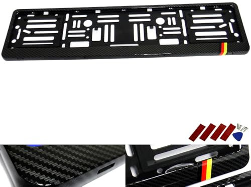 RZG 1x Black Hydrographic Carbon Fibre Fiber UK EU Licence Number Plate Holder Surround Frame German Car Deutschland