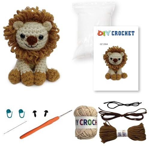 Jodsen Strickset mit Häkelnadeln Süßes Löwe Häkelset für Anfänger DIY Starter-Häkelpaket Mit Schritt-für-Schritt-Anleitungen und Detaillierten Video-Tutorials (Löwe)