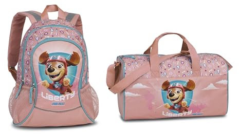Paw Patrol Kinder Jungen Mädchen Set aus Rucksack und Sporttasche mit tollem Liberty Motiv, blau/orange