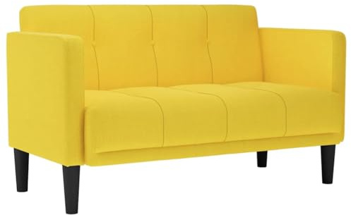 vidaXL Zweisitzer-Sofa Gelb 111 cm Stoff, Zweiersofa, Sofa, gepolstertes Sofa, 2-Sitzer-Sofa, Couch, Polstersofa, Lounge Sofa, Wohnzimmersofa