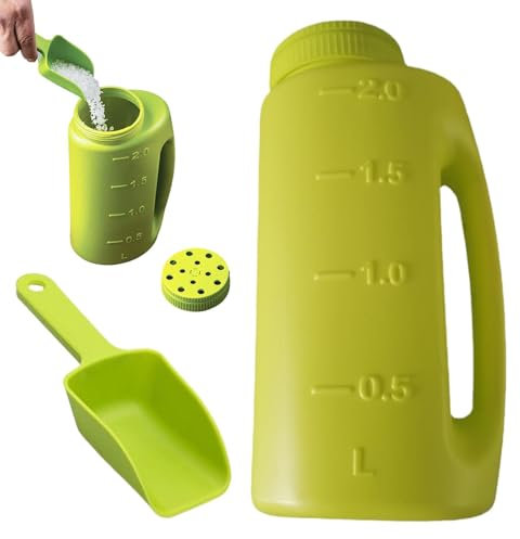 Salzstreuer für Schnee, Rasen, Samen, Handdünger, 2 l, Eisschmelzstreuer mit Schaufel, verstellbare Lochgröße, Handstreuer für Dünger und Erdnahrung, Schneesalz, Enteiser usw.