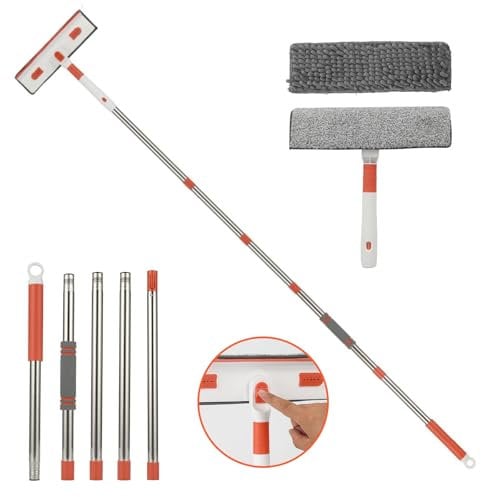 Window Cleaning Equipment - 2-in-1 Extendable Window Cleaner Tool with Bendable Head, 56in Telescopic Window Cleaning Poles, Squeegee Window Cleaner for Home & Car Glass