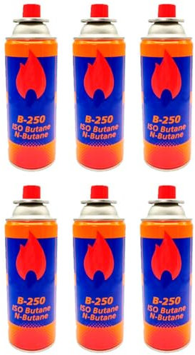 Acan Tradineur - Pack de 6 Cartuchos de Gas isobutano, Bote, bombona, Recarga de Gas para Cocina portátil, Camping, Acampada, 220 gr
