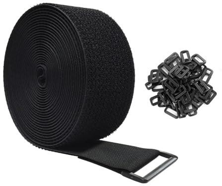Anlising Fascette a Strappo, 5CM x 5M Fascette Fermacavi con 20 Fibbie, Cinghie Fermacavi per Cable Management, Riutilizzabili Fettuccia Nylon, Fascette Riutilizzabili, per Fissare Cavi,Tubazioni,Tubi