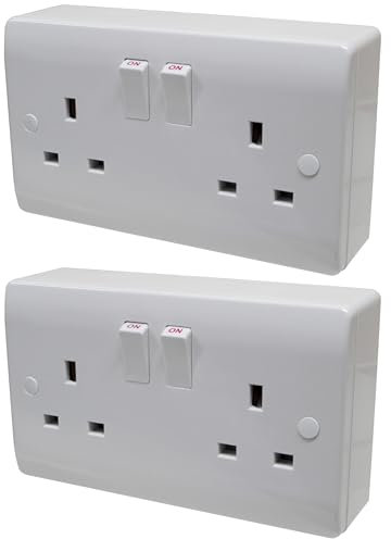 2 Gang 13 Amp Wall Socket with 25mm Surface Mount Pattress Back Box Double Twin (2)
