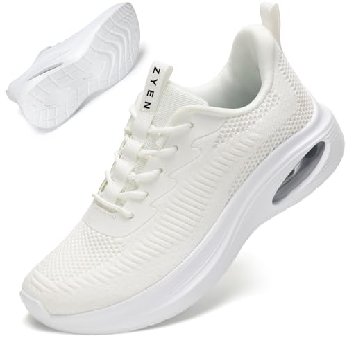 ZYEN Wide Fit Trainers for Women Air Cushion Extra Wide Fit Road Running Shoes Non-Slip Athletic Sneakers Breathable Lightweight Gym Workout Trainer 88112 Full White 41