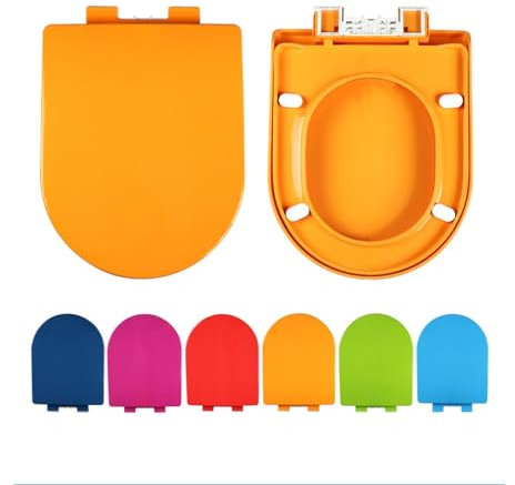 Brigtviee Coloured Toilet Seats D Shaped,Easy Clean For Modern Bathrooms,Soft Close And Quick Release, Adjustable Hinges,Top Fixing,Scratch-Resistant & Anti-Slip Plastic,Orange