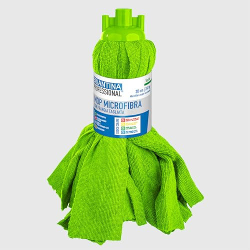 La Briantina Mop in Microfibra Verde a Frangia Tagliata 260 g – Alta Assorbenza, Per Aree Alimentari, Uso Professionale e Domestico