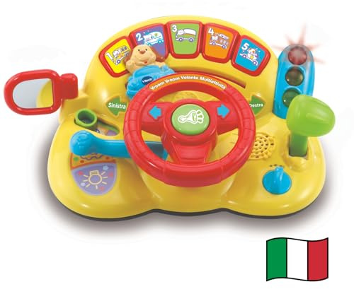 VTech Vroom Vroom Volant multiactivité, Volant Enfant avec Tableau de Bord interactif, avec Machine commandée, clé et indicateur de Direction Inclus, Langue Italienne, Piles incluses, 12-36 Mois