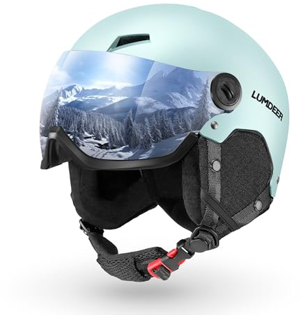 LUMDEER Leichter und Sicherer Skihelm mit Visier für Herren und Damen Ski Helm UV 400 Schutz Snowboardhelm mit Brille für Klare Licht Skihelme Aircon Belüftungssystem 52-57 cm Blau