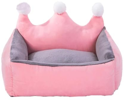 EUIYCBA Warmes Winter-Haustiersofa mit Krone, luxuriöses Prinzessinnen-Hundebett für kleine Hunde, Plüsch-Chihuahua-Pudel-Kissen mit abnehmbarem Bezug (rosa Krone, L unter 14 kg)