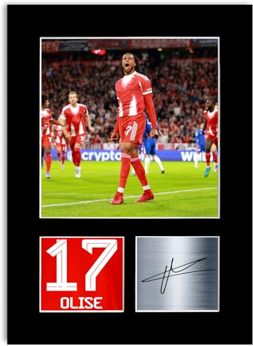 LJW Prints Foto-Poster Michael Olise 2025-2026 Fußballspieler für Deutsche Fußballfans mit signiertem Autogramm Poster mit Fotoaufsteller