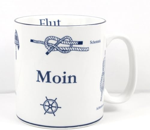 Generisch Großer Porzellan Becher - Moin - Knoten Streudekor Ebbe Flut 0,5l Jumbotasse maritim