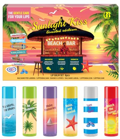 Sunlight Kiss Lippenbalsam-Set Cocktails Beach Bar – Mojito, Margarita, Pina Colada, Cosmo, Old Fashioned, Peach