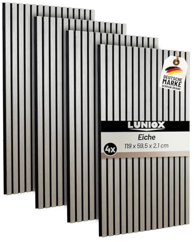 LUNIOX 4X Akustikpaneele Eiche 119x59,5x2,1cm, Wandpaneele, Schallabsorber, Wandverkleidung, Schallschutz