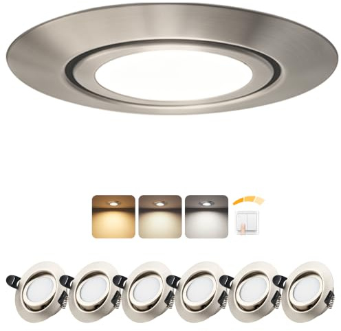 LED Einbaustrahler 230V Dimmbar 3 Stufen 45°Schwenkbar LED Spots, 6er Set | 6W 3CCT 3000K/4000K/6000K, Laiebri IP44 Einbauleuchten Deckenspots für Badezimmer Küche Wohnzimmer, Ø65–80mm Lochmaß