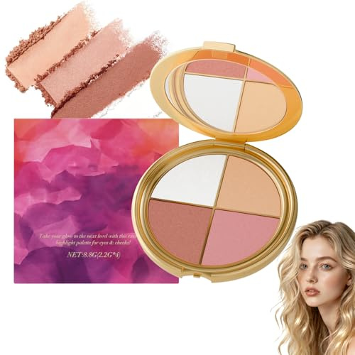 4-in-1 Gesichts-Palette mit Highlighter, Lidschatten & Rouge, Multifunktionales Kontur-Set für Augen und Wangen, Neutrale Make-up-Palette für Frauen, Reisegröße