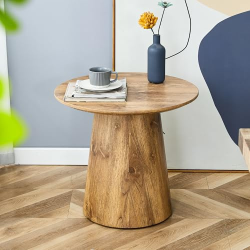 JUFU Couchtisch rund Holz, Wohnzimmertisch 50cm mit Tischplatte aus MDF und Trichterförmige Basis, Tisch für Wohnzimmer & Schlafzimmer, Skandinavischer Stil (50x48cm)