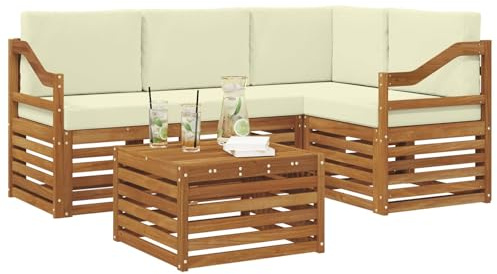 vidaXL Möbelsets mit Kissen 5 pcs Natur und Creme Holzwerkstoff, Moderne Gartensofa-Gruppe, stylische Möbel, gemütliche Lounge, Akazie und Holz für die Terrasse