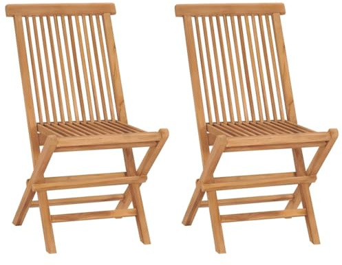 LKJephalotrop Solid Teak Folding Garden Chairs, 2-Pack | These weatherproof, space-saving seats measure 47 x 60 x 89 cm, suitable for balcony, patio, and outdoor dining areas.