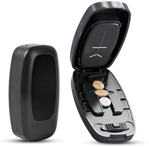 LAIVIYA Coupe-pilules portable qui peut diviser les pilules | En 2, 3 ou 4 parties, fente de pilules à transporter et à utiliser à la maison (noir)