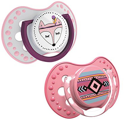 LOVI 2x Chupete Silicona para Bebés de 6-18 meses | Cubierta Higiénica | Efecto Calmante | Protege el Reflejo Natural de Succión de Bebé | Indian Summer Colección | Rosa