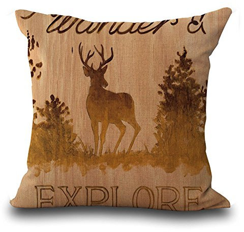 Hengjiang Vintage weicher Kissenbezug, Motiv: Hirsch, Elch, Tiere, Baumwolle, quadratisch, Heim-Dekoration, Accessoire, Braun, Baumwolle und Bettzeug, 01 Elk, 45 x 45 Centimeters