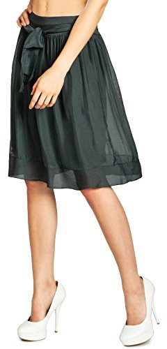 Caspar RO024 hauchzarter Leichter knielanger Midi Damen Sommer Rock, Farbe:dunkelgrau, Mode Größe:L/XL