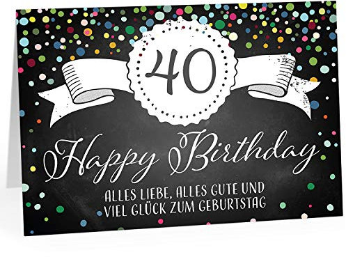 XXL Geburtstagskarte (A4) | Tafel Look Konfetti | mit Umschlag | Glückwunsch zum 40. Geburtstag | edle und hochwertige Klappkarte | Grußkarte | Maxikarte extra groß