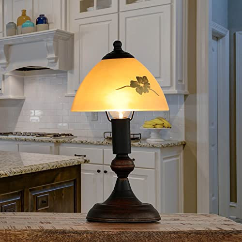 Licht-Erlebnisse Gemütliche Tischlampe Messing Optik Glas Ø17,5cm Lampe Landhausstil Tischleuchte Nachttischlampe