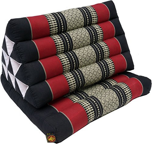 GURU SHOP Thaikissen, Dreieckskissen, Kapok, Tagesbett mit 1 Auflage - Schwarz/rot, 30x50x75 cm