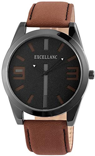 Excellanc Herrenuhr mit Armband aus Lederimitat Armband braun arabisches Ziffernblatt schwarz