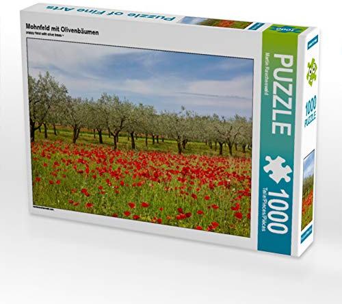 CALVENDO Puzzle Mohnfeld mit Olivenbäumen | 1000 Teile Lege-Größe 64 x 48 cm Foto-Puzzle für glückliche Stunden