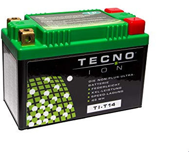 TECNO-ION Motorrad-Batterie TI-T14 Quadpol, 12V Lithium-Ionen-Batterie 48Wh, 134x65x92 mm
