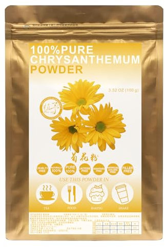 Plant Gift 100% Pure Chrysanthemum Powder 菊花粉 Natürliches Chrysanthemenmehl, großes Aroma für Getränke, fügt Geschmack und Geschmack Nicht-GVO Pulver hinzu, kein Füllstoff 100G/3.25oz