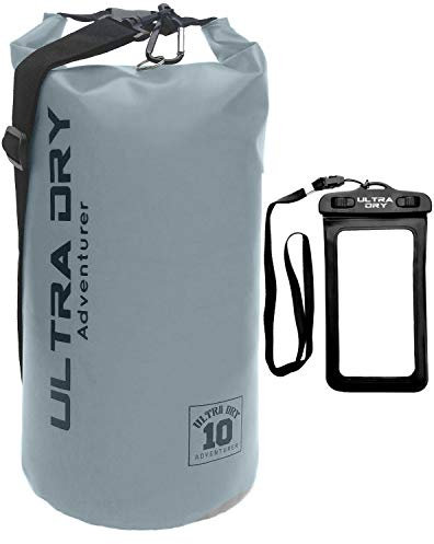 Premium Wasserdichte Tasche, Sack mit Handy-Trockentasche und langem, verstellbarem Schultergurt, ideal für Kajakfahren/ Bootfahren/ Kanufahren / Rafting / Schwimmen / Camping (Grau, 30 Liter)