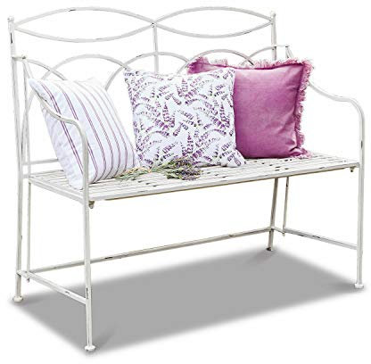 Loberon Bank Jablines, Kunstvoll geformt, Klappbar, Antik-Finish, Gartenmöbel, Sitzbank, Sitzmöbel, Outdoor, Eisen, antikweiß